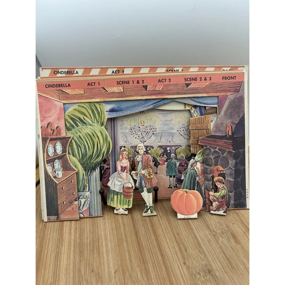 Vtg REMCO Paper Toy Stages With Dolls Heidi,‎ Wizard Of Oz Pinocchio Cinderella